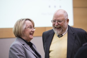 Theresia Bauer und Klaus Tschira beim HITS Symposium