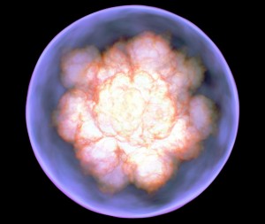 Dreidimensionale Simulation einer Typ Ia Supernovaexplosion (Bild: F. K. Röpke MPI für Astrophysik, Garching).