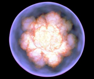 Dreidimensionale Simulation einer Typ Ia Supernovaexplosion (Bild: F. K. Röpke MPI für Astrophysik, Garching).