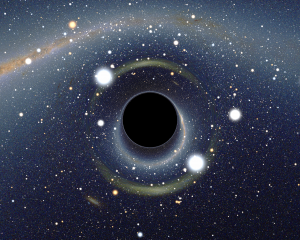 compact-objects-title Simulated view of a black hole in front of the Large Magellanic Cloud.